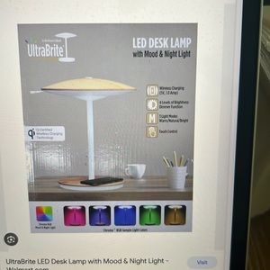Ultrabrite LED Desk Lamp with Mood and Night Light QI Wireless Charging.